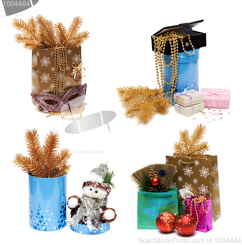 Image of Ð¡ollage gift package, box and golden spruce branch