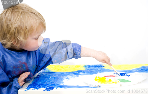 Image of Painting with blue poster paint