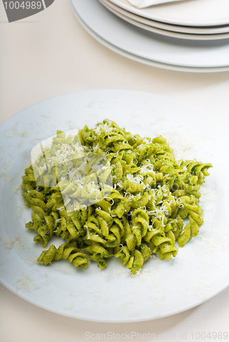 Image of italian fusilli pasta and pesto