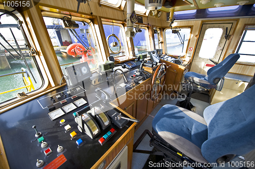 Image of The wheelhouse of a fire boat