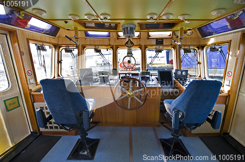 Image of The wheelhouse of a fire boat