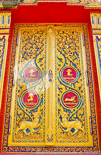 Image of Traditional Thai style door temple can be used for tourism promo