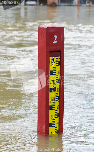 Image of Water level indicator in a flooded river