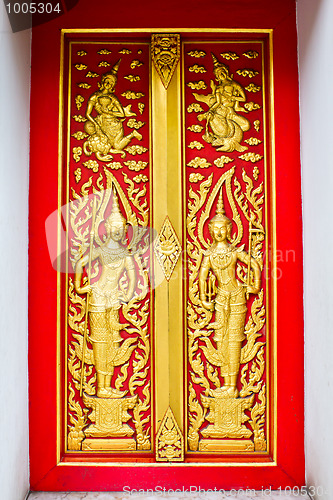 Image of Traditional thai style door of Buddhist church 