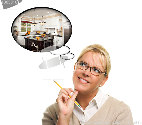 Image of Woman with Thought Bubbles of a New Kitchen Design