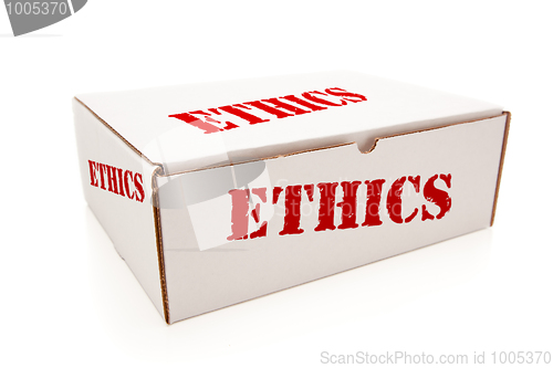 Image of White Box with Ethics on Sides Isolated