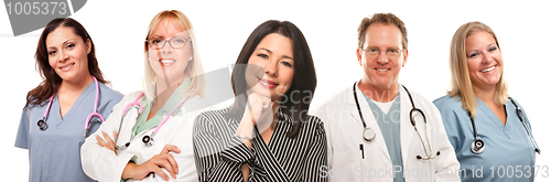 Image of Hispanic Woman with Male and Female Doctors or Nurses
