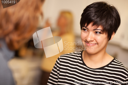 Image of Smiling Young Woman Socializing