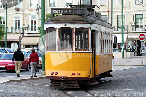 Image of Yellow retro tramway