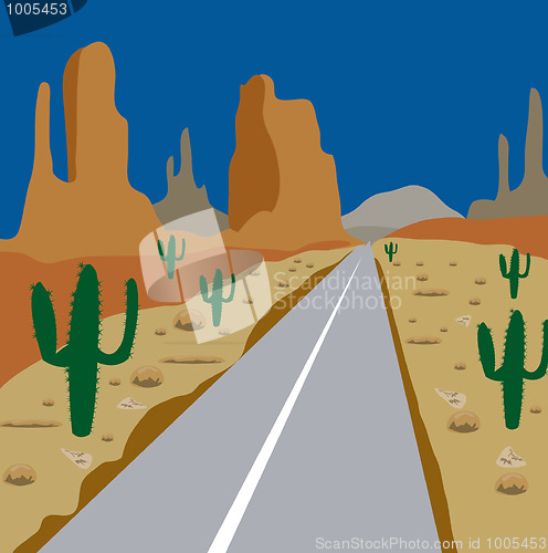 Image of Car road amongst cactus and sand