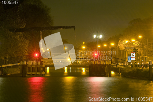 Image of drawbridge at night