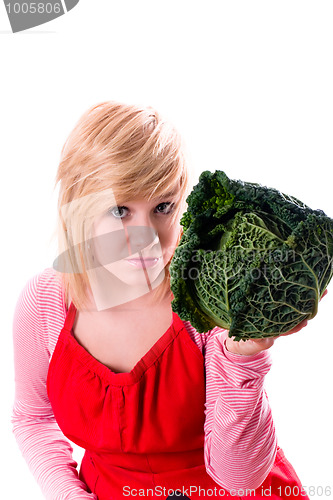 Image of woman with fresh savoy cabbage 