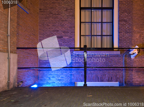 Image of blue lit entrance