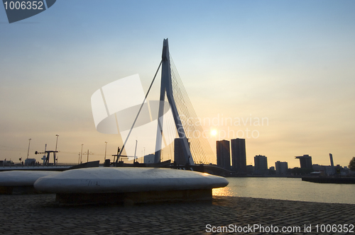 Image of Erasmus bridge at sunset