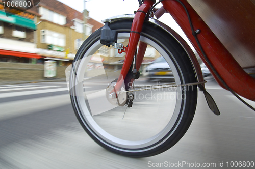 Image of Spinning bicycle wheel