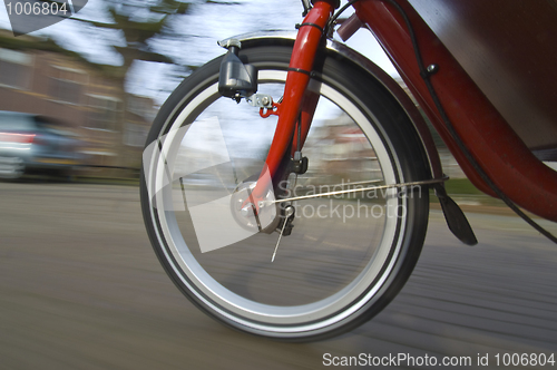 Image of Spinning bicycle wheel