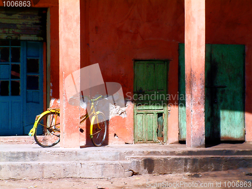 Image of Old bike and primary faded colors