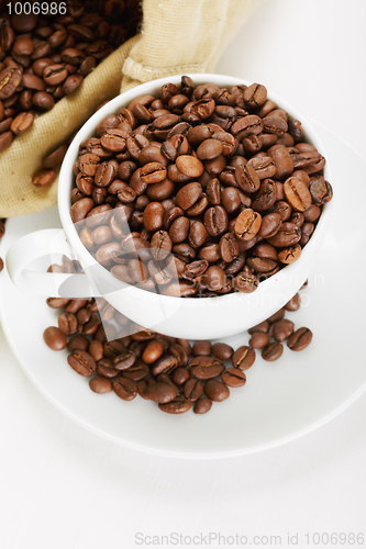 Image of White cup and saucer with coffee crop