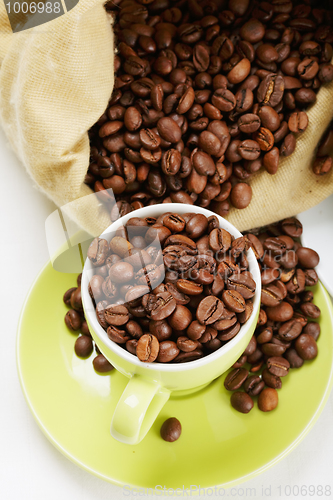 Image of Green cup and saucer with coffee crop