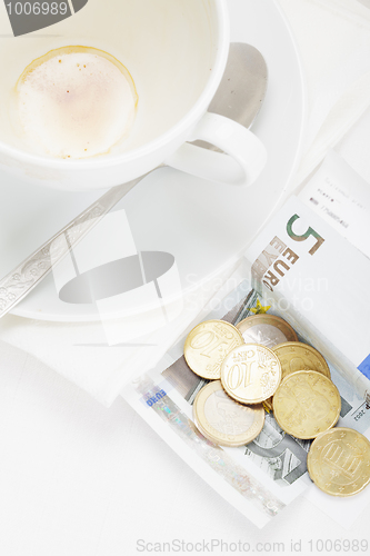Image of Banknote in payment for coffee above view