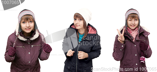 Image of Collage beautiful young girl in winter to cloth