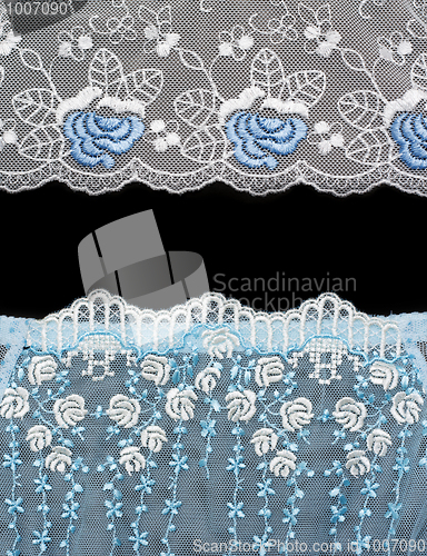 Image of Collage lace with blue pattern in the manner of flower