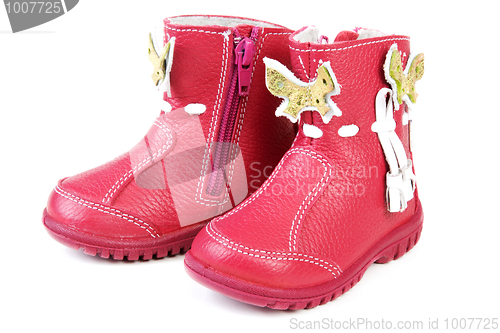 Image of Pair red leather baby boots