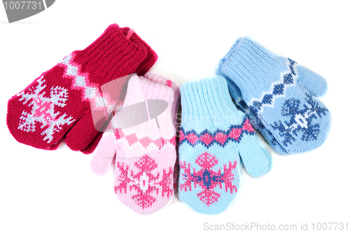 Image of Baby knitted mittens with pattern