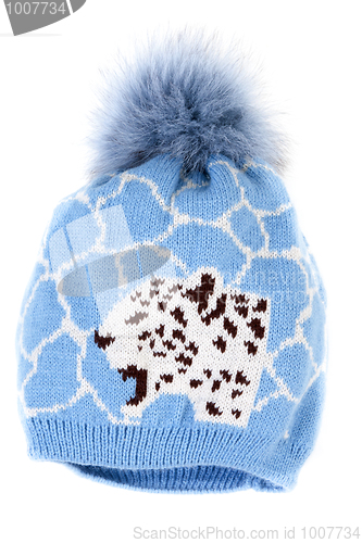 Image of Blue knitted hat with pattern