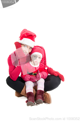 Image of Santa mother and daughter in studio