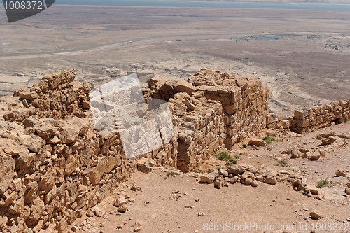 Image of Ruined wall of ancient fortress  in the desert
