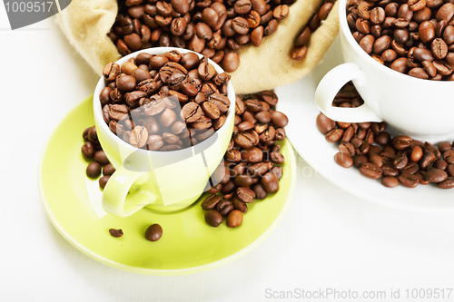 Image of Coffee beans in dishware closeup
