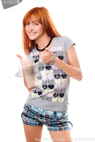 Image of Portrait of happy red-haired girl