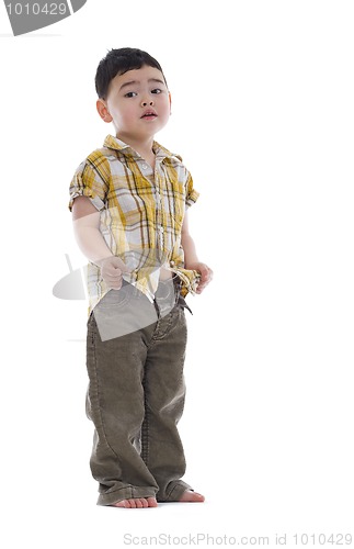 Image of shy boy on white background