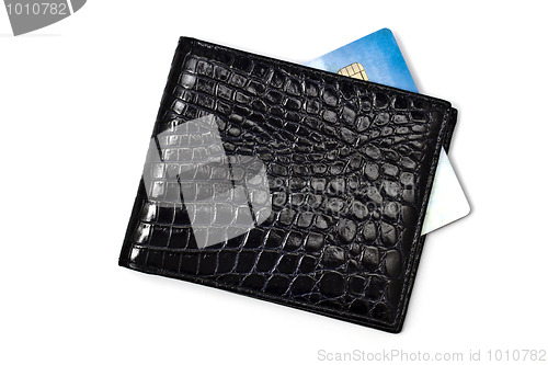 Image of Black wallet with Credit card isolated on white 