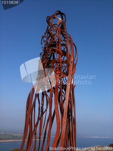 Image of steel man on Llanbedrog cliffs