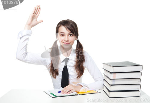 Image of School girl rise a hand