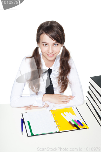 Image of Teenage girl at school desk