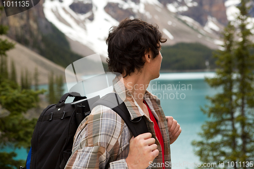 Image of Man Looking at Mountain Lanscape