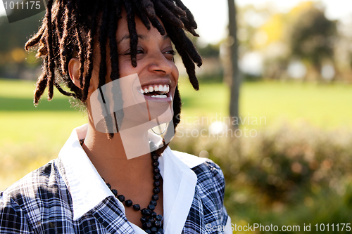 Image of Attractive, Hip, African American Woman Laughing