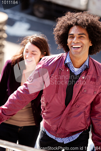 Image of Smiling Hipster Male on Stairs