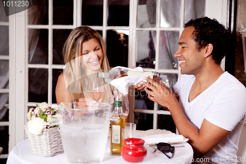 Image of Happy Couple in Outdoor Cafe