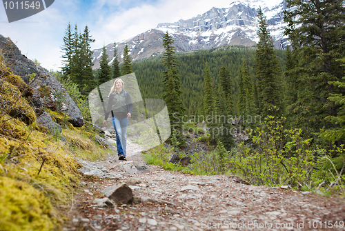 Image of Happy Woman on Mountain Hike