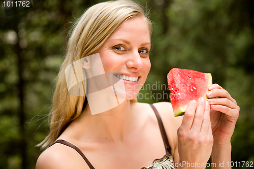 Image of Similing Woman with Watermelon