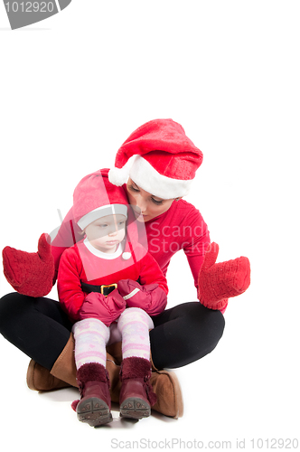 Image of Santa mother and daughter in studio