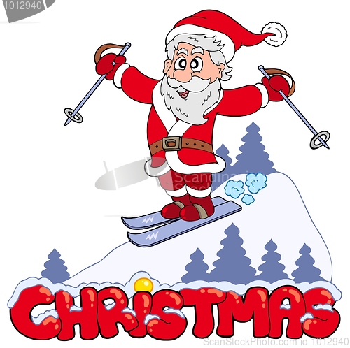 Image of Christmas sign with skiing Santa