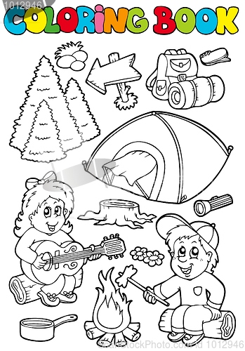 Image of Coloring book with camping theme