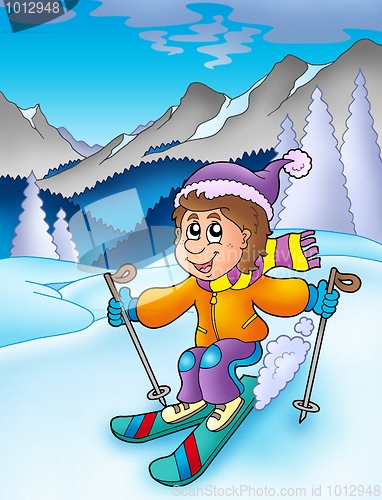 Image of Skiing boy in mountains