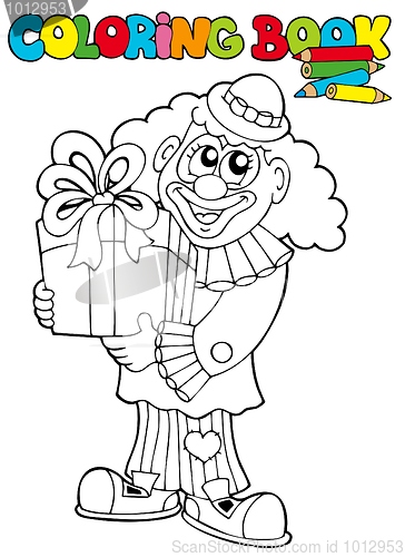 Image of Coloring book with clown and gift