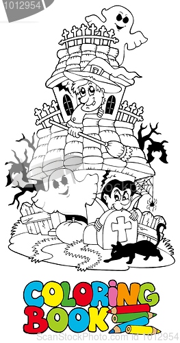 Image of Coloring book with haunted house